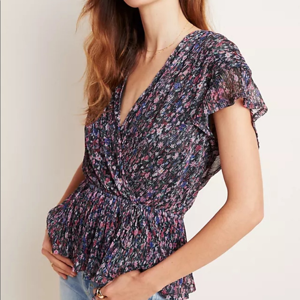 Anthropologie Dionne Metallic Floral Blouse